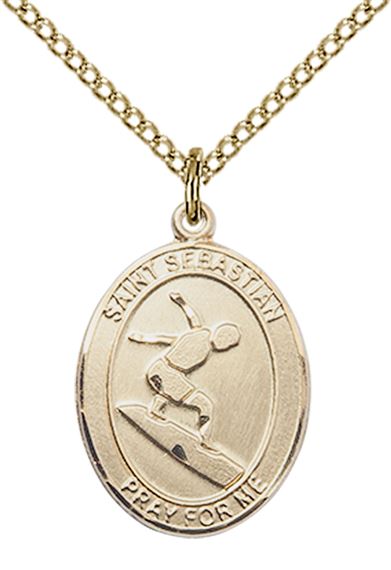 14KT GOLD FILLED ST SEBASTIAN SURFING MEDAL - 3/4" x 1/2"