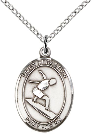 STERLING SILVER ST SEBASTIAN SURFING MEDAL - 3/4" x 1/2"