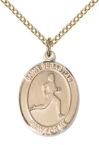 14KT GOLD FILLED ST SEBASTIAN TRACK AND FIELD MEDAL - 3/4" x 1/2"