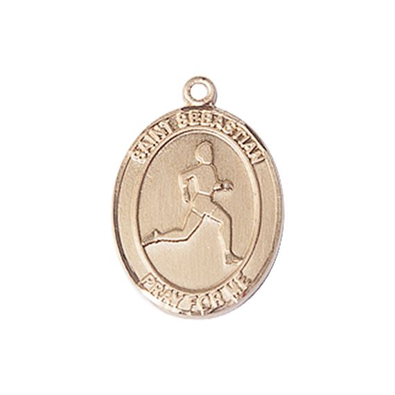 14KT GOLD ST SEBASTIAN TRACK AND FIELD MEDAL - 3/4" x 1/2"