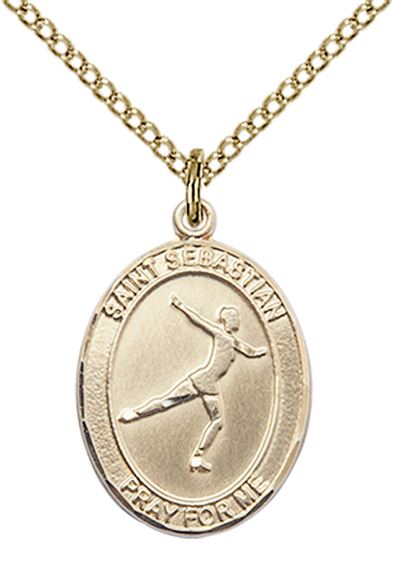 14KT GOLD FILLED ST SEBASTIAN FIGURE SKATING MEDAL - 3/4" x 1/2"