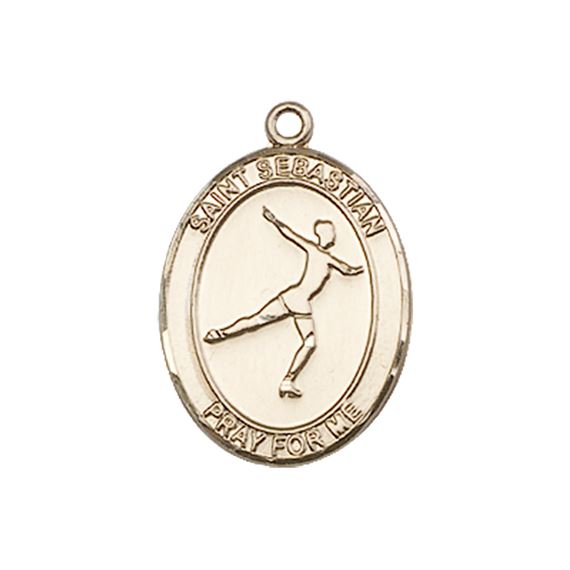 14KT GOLD ST SEBASTIAN FIGURE SKATING MEDAL - 3/4" x 1/2"