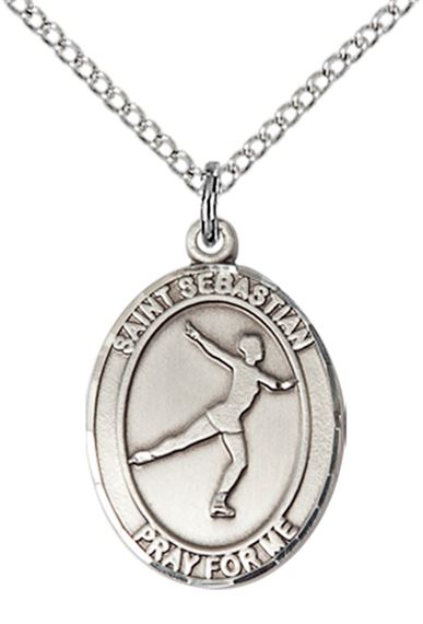 STERLING SILVER ST SEBASTIAN FIGURE SKATING MEDAL - 3/4" x 1/2"
