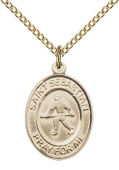 14KT GOLD FILLED ST SEBASTIAN FIELD HOCKEY MEDAL - 3/4" x 1/2"