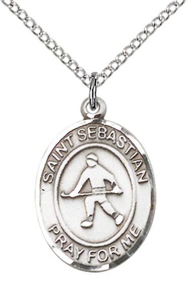 STERLING SILVER ST SEBASTIAN FIELD HOCKEY MEDAL - 3/4" x 1/2"