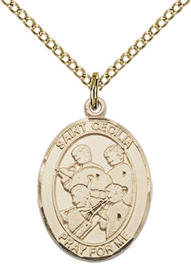 14KT GOLD FILLED ST CECILIA MARCHING BAND MEDAL - 3/4" x 1/2"