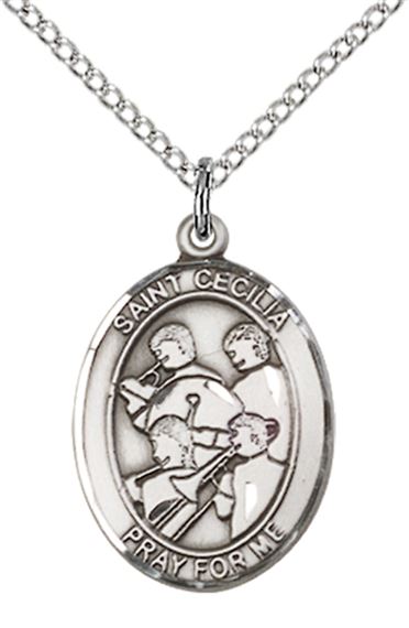 STERLING SILVER ST CECILIA MARCHING BAND MEDAL - 3/4" x 1/2"