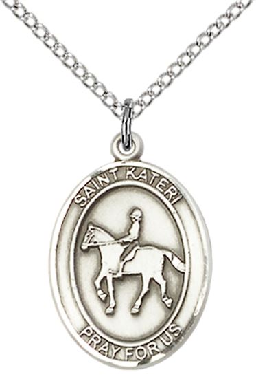 STERLING SILVER ST KATERI EQUESTRIAN MEDAL - 3/4" x 1/2"