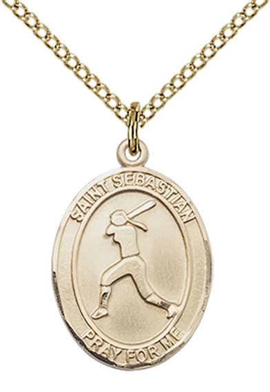14KT GOLD FILLED ST SEBASTIAN SOFTBALL MEDAL - 3/4" x 1/2"