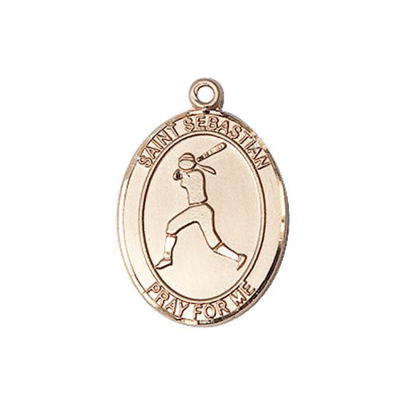 14KT GOLD ST SEBASTIAN SOFTBALL MEDAL - 3/4" x 1/2"