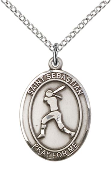 STERLING SILVER ST SEBASTIAN SOFTBALL MEDAL - 3/4" x 1/2"