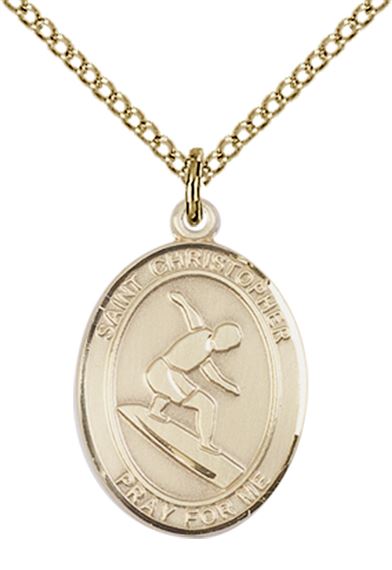 14KT GOLD FILLED ST CHRISTOPHER SURFING MEDAL - 3/4" x 1/2"