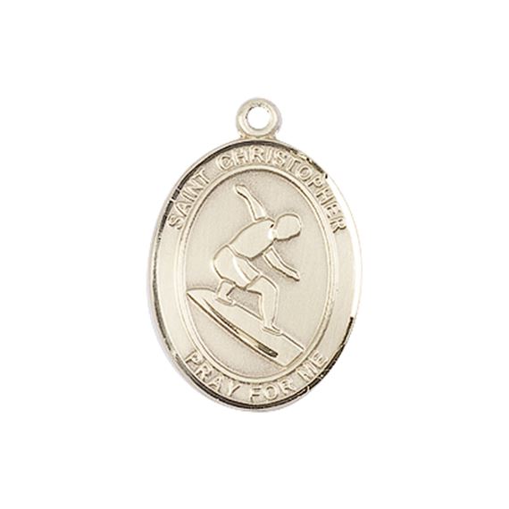 14KT GOLD ST CHRISTOPHER SURFING MEDAL - 3/4" x 1/2"