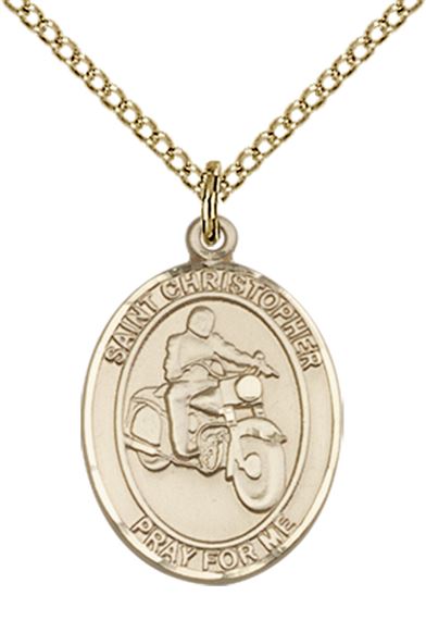 14KT GOLD FILLED ST CHRISTOPHER MOTORCYCLE MEDAL - 3/4" x 1/2"