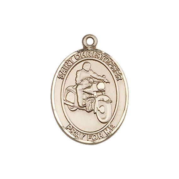14KT GOLD ST CHRISTOPHER MOTORCYCLE MEDAL - 3/4" x 1/2"