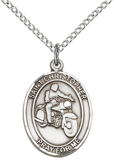 STERLING SILVER ST CHRISTOPHER MOTORCYCLE MEDAL - 3/4" x 1/2"