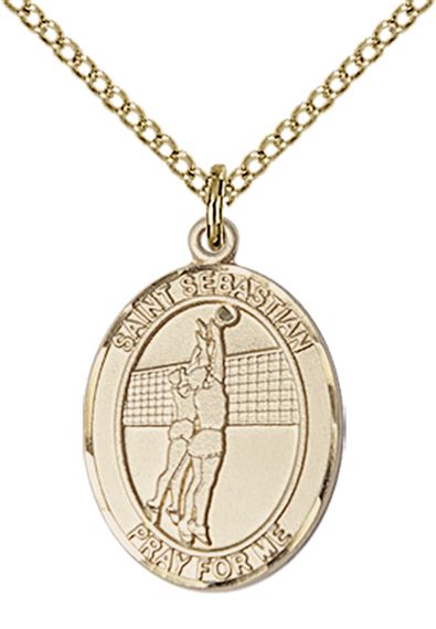 14KT GOLD FILLED ST SEBASTIAN VOLLEYBALL MEDAL - 3/4" x 1/2"