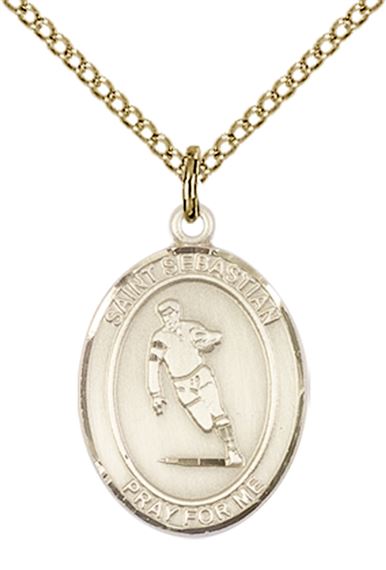 14KT GOLD FILLED ST SEBASTIAN RUGBY MEDAL - 3/4" x 1/2"