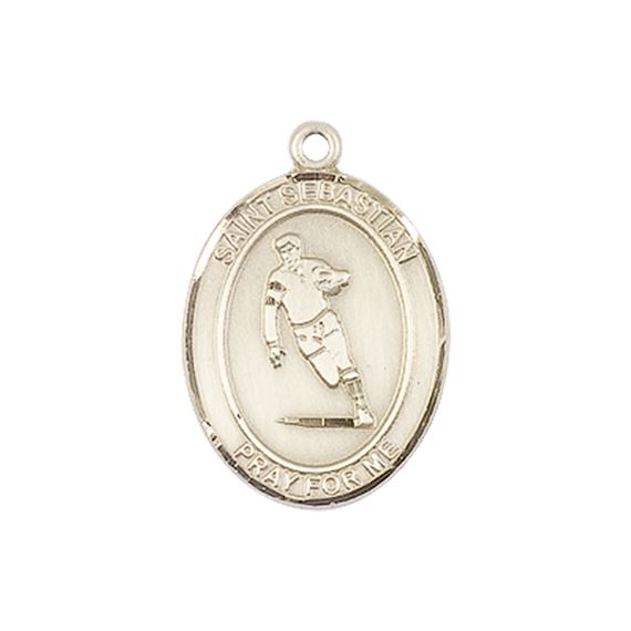14KT GOLD ST SEBASTIAN RUGBY MEDAL - 3/4" x 1/2"