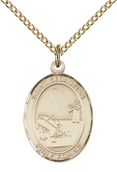 14KT GOLD FILLED ST SEBASTIAN FISHING MEDAL - 3/4" x 1/2"