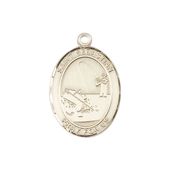 14KT GOLD ST SEBASTIAN FISHING MEDAL - 3/4" x 1/2"
