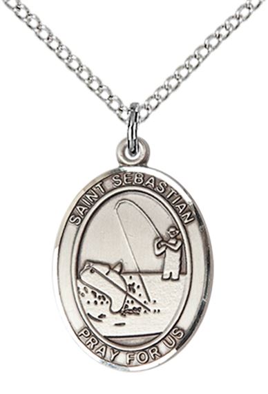 STERLING SILVER ST SEBASTIAN FISHING MEDAL - 3/4" x 1/2"
