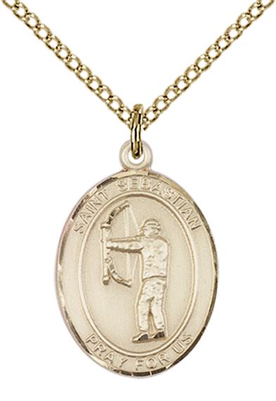 14KT GOLD FILLED ST SEBASTIAN ARCHERY MEDAL - 3/4" x 1/2"