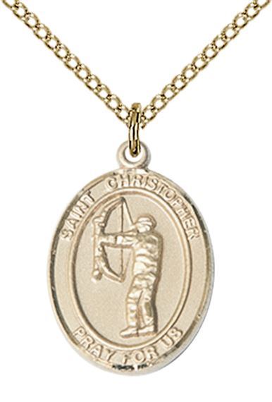 14KT GOLD FILLED ST CHRISTOPHER ARCHERY MEDAL - 3/4" x 1/2"