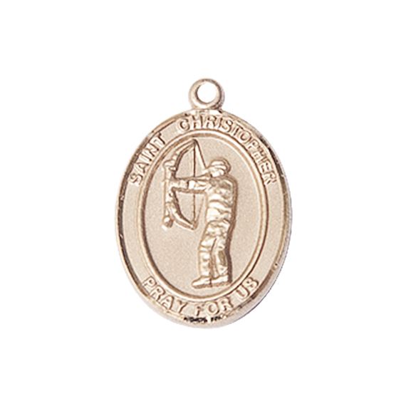 14KT GOLD ST CHRISTOPHER ARCHERY MEDAL - 3/4" x 1/2"