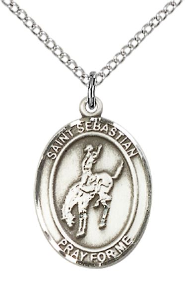 STERLING SILVER ST SEBASTIAN RODEO MEDAL - 3/4" x 1/2"