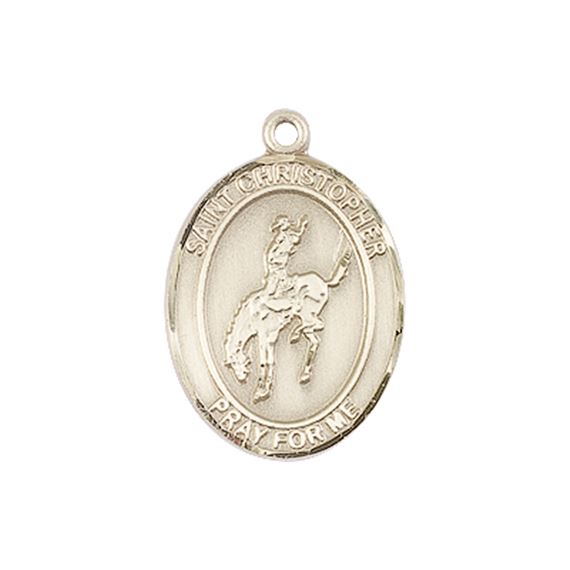 14KT GOLD ST CHRISTOPHER RODEO MEDAL - 3/4" x 1/2"