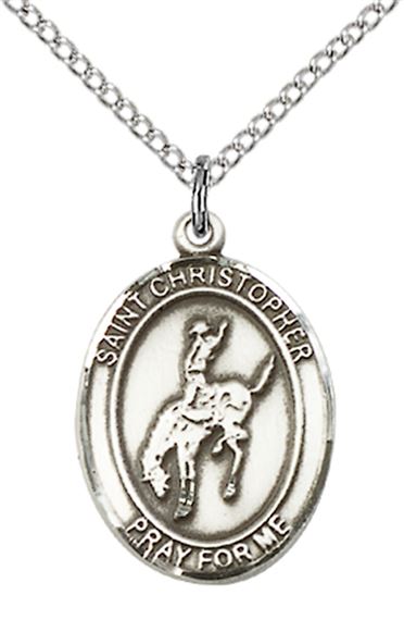 STERLING SILVER ST CHRISTOPHER RODEO MEDAL - 3/4" x 1/2"