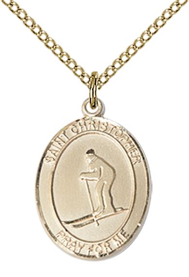 14KT GOLD FILLED ST CHRISTOPHER SKIING MEDAL - 3/4" x 1/2"