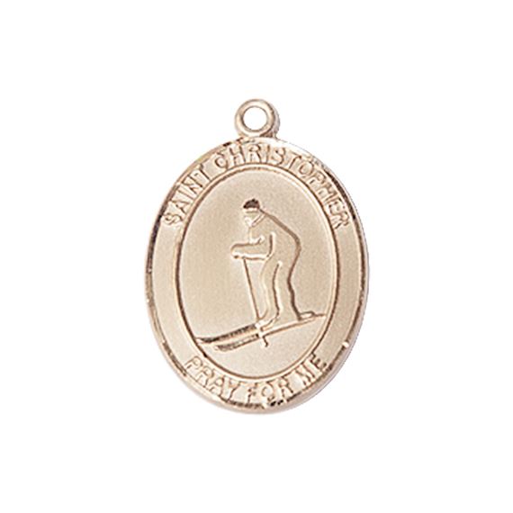 14KT GOLD ST CHRISTOPHER SKIING MEDAL - 3/4" x 1/2"