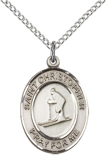 STERLING SILVER ST CHRISTOPHER SKIING MEDAL - 3/4" x 1/2"