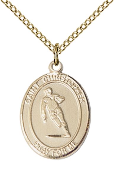 14KT GOLD FILLED ST CHRISTOPHER RUGBY MEDAL - 3/4" x 1/2"
