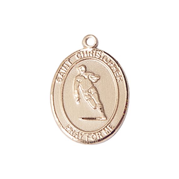 14KT GOLD ST CHRISTOPHER RUGBY MEDAL - 3/4" x 1/2"