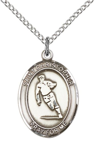 STERLING SILVER ST CHRISTOPHER RUGBY MEDAL - 3/4" x 1/2"