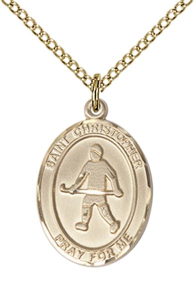 14KT GOLD FILLED ST CHRISTOPHER FIELD HOCKEY MEDAL - 3/4" x 1/2"