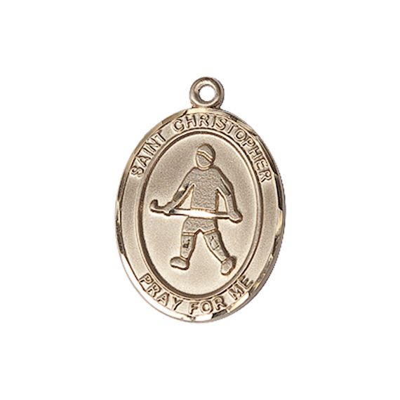 14KT GOLD ST CHRISTOPHER FIELD HOCKEY MEDAL - 3/4" x 1/2"