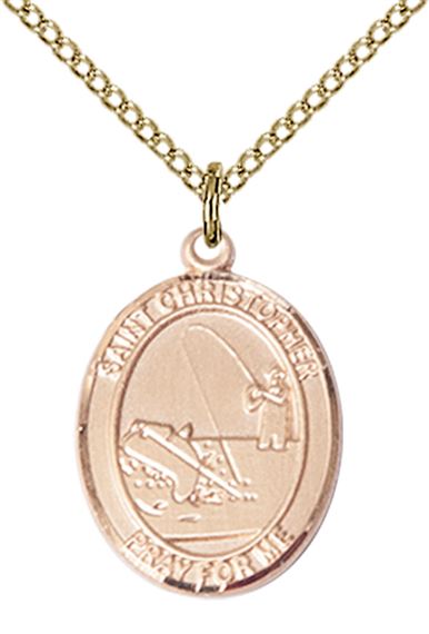 14KT GOLD FILLED ST CHRISTOPHER FISHING MEDAL - 3/4" x 1/2"