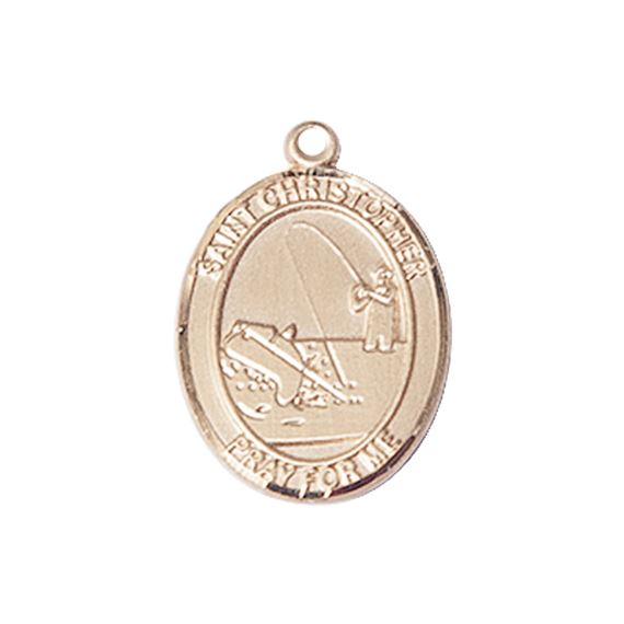 14KT GOLD ST CHRISTOPHER FISHING MEDAL - 3/4" x 1/2"