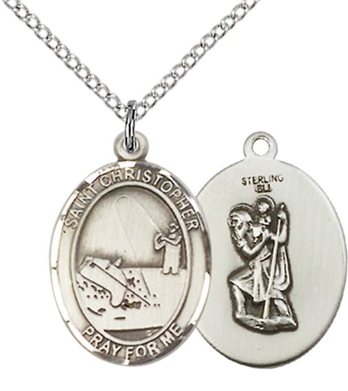 STERLING SILVER ST CHRISTOPHER FISHING MEDAL - 3/4" x 1/2"