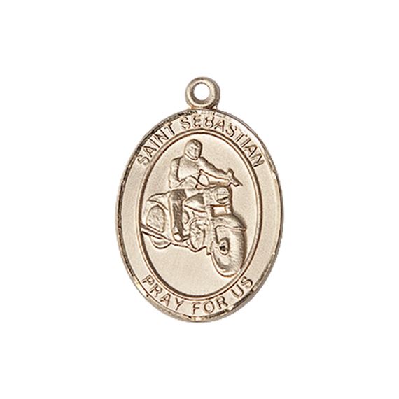 14KT GOLD ST SEBASTIAN MOTORCYCLE MEDAL - 3/4" x 1/2"