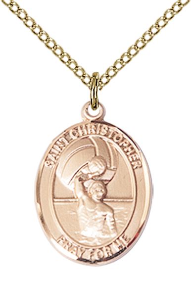 14KT GOLD FILLED ST CHRISTOPHER WATER POLO-MEN MEDAL - 3/4" x 1/2"
