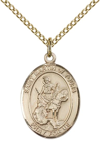 14KT GOLD FILLED ST MARTIN OF TOURS PENDANT WITH CHAIN - 3/4" x 1/2"