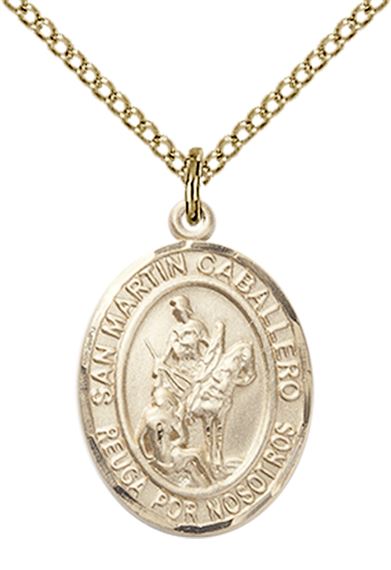 14KT GOLD FILLED SAN MARTIN CABALLERO PENDANT WITH CHAIN - 3/4" x 1/2"
