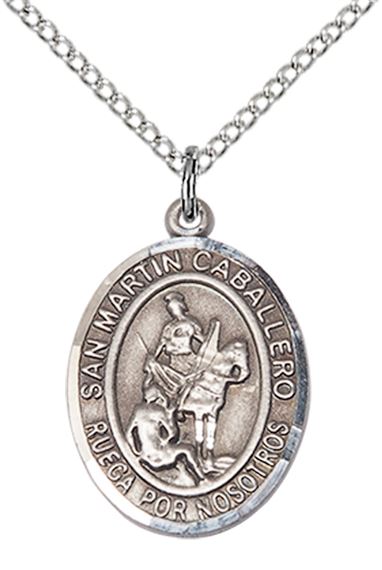STERLING SILVER SAN MARTIN CABALLERO PENDANT WITH CHAIN - 3/4" x 1/2"