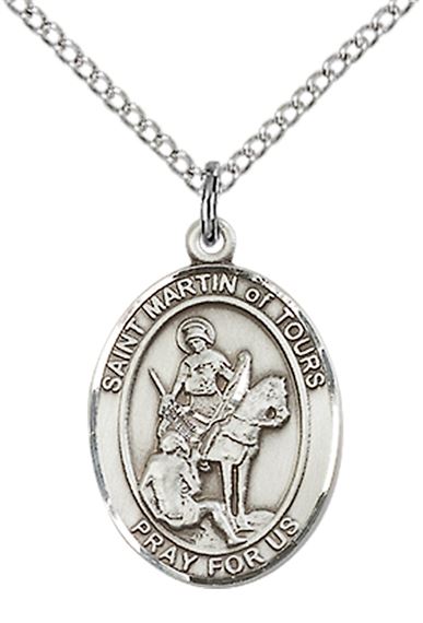 STERLING SILVER ST MARTIN OF TOURS PENDANT WITH CHAIN - 3/4" x 1/2"
