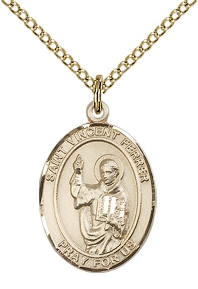 14KT GOLD FILLED ST VINCENT FERRER PENDANT WITH CHAIN - 3/4" x 1/2"